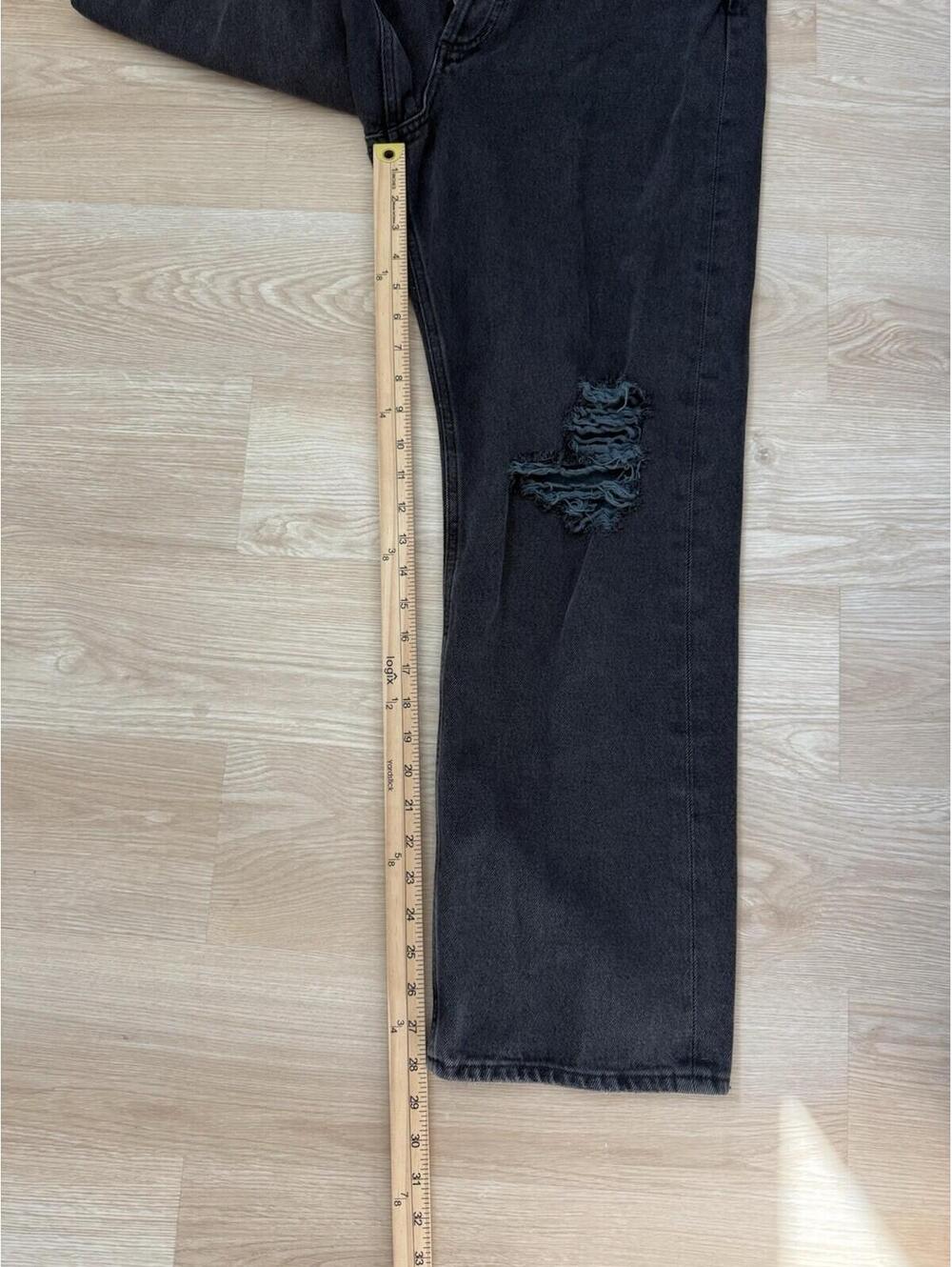 Agolde 90s Pinch Waist Jeans Sz 30 High-Rise Straight-Leg Distressed Black Goth - Picture 8 of 9